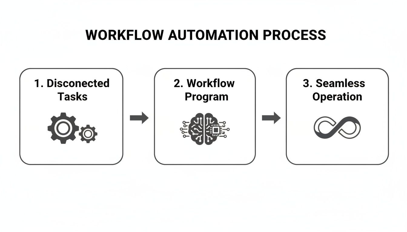 workflow programs process diagram showing disconnected tasks becoming a seamless operation.