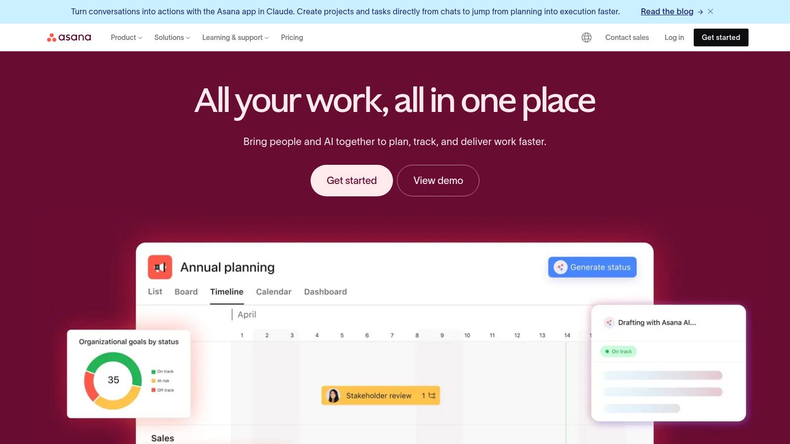 Asana's interface showing project timelines and tasks