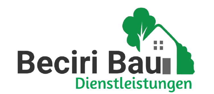 Logo von Beciri Bau mit grünem Baum und Haus, darunter der Schriftzug Dienstleistungen.