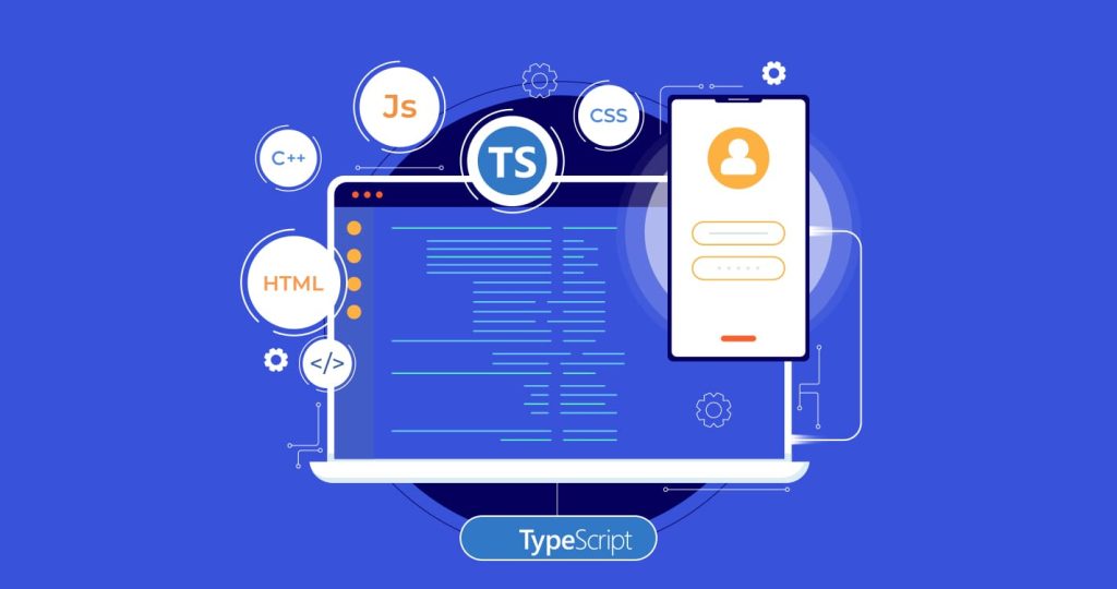 illustration showing typescript development for desktop and mobile app