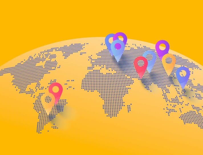 Map showing locations of the top offshore software development countries in the world