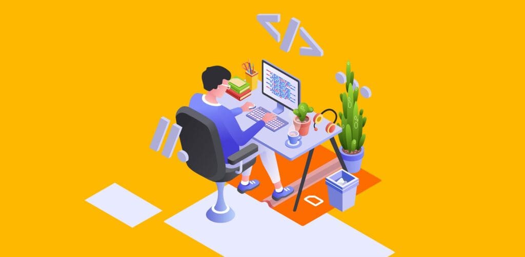 Offshore developer working remotely illustration