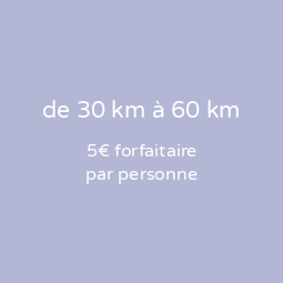 Texte indiquant un forfait de 5€ par personne pour une distance de 30 km à 60 km.