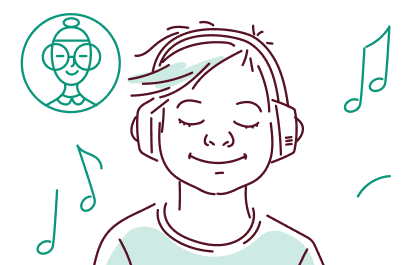 Child calmly listening to music with headphones, illustrating focused learning