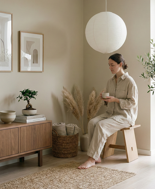 Harmonious blend of Japanese minimalism and Scandinavian functionality with clean lines.