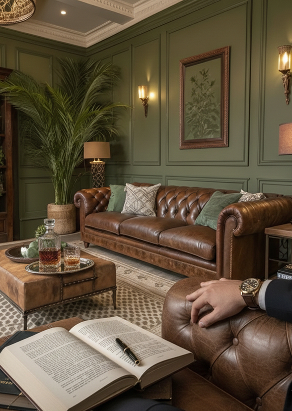 Elegant luxury interior with classic architecture, neutral tones, and sophisticated decor.