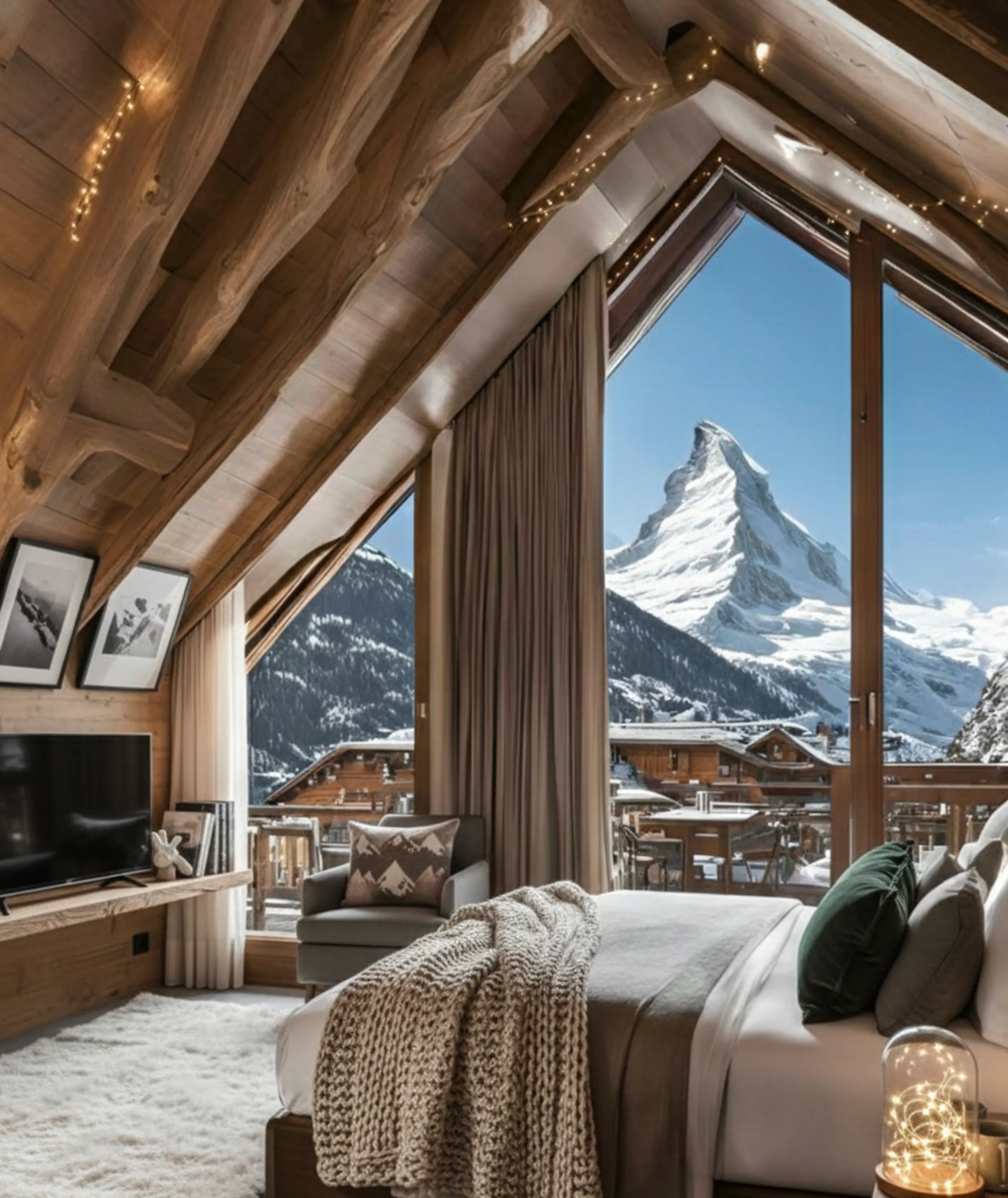 Faux Fur Throw, Modern Log Holder, Designer Ski Goggles (as decor), Cashmere Sweater, Stone Coasters.