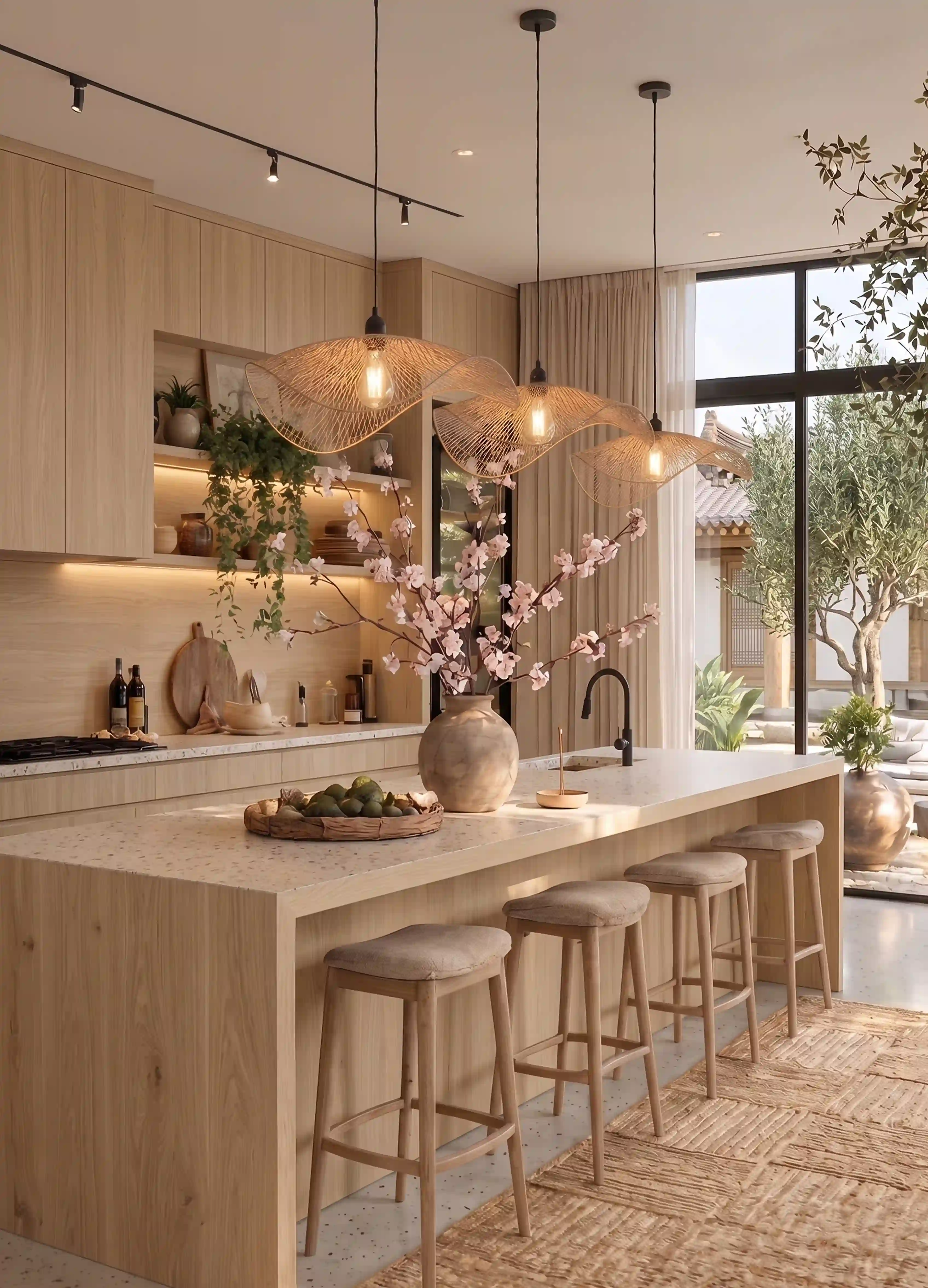 Harmonious blend of Japanese minimalism and Scandinavian functionality with clean lines.