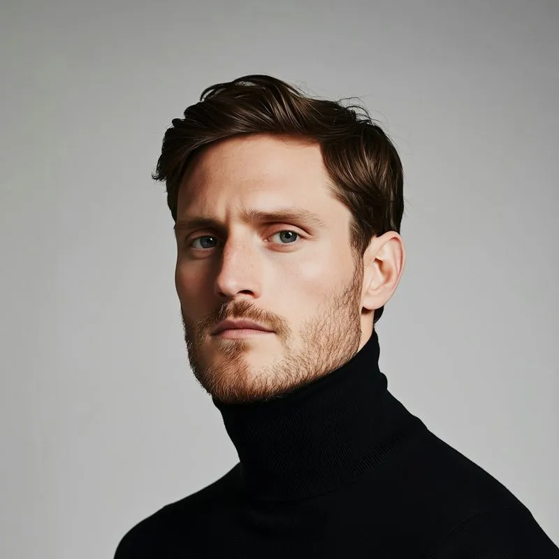 A man in a black turtle neck sweater.