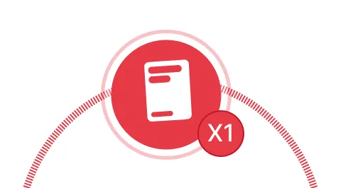 Red circular icon with a white document symbol and a smaller red circle displaying 'x1'.