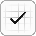 Black checkmark inside a rounded square with a light grid background.
