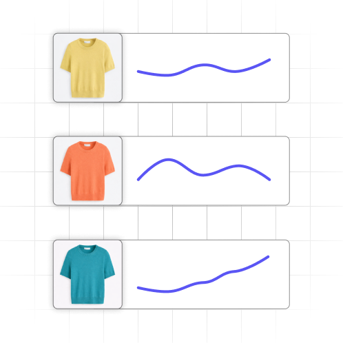 Illustration of two t-shirts surrounded by icons representing social feedback, favorites, signal strength, heartbeat, and analytics connected by blue lines.