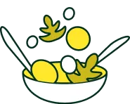 Bowl containing yellow lemon slices and green leaves.