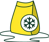Yellow bag with a snowflake symbol on it, surrounded by spilled white powder.