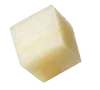 Single pale yellow cheese cube with a slightly translucent texture.