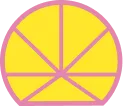 Illustration of a yellow pie chart with six equal segments outlined in pink.