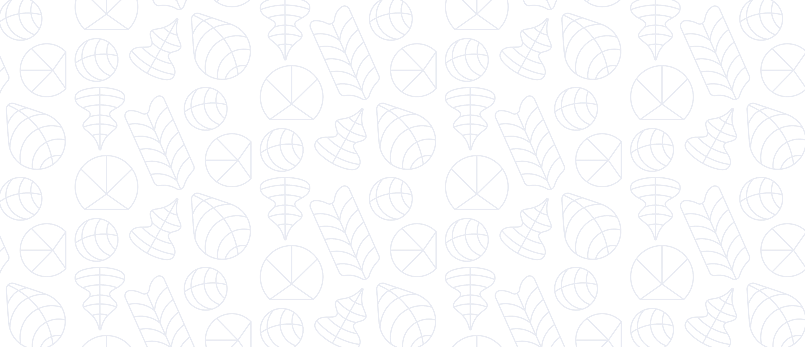 Pattern of different blue outlined geometric shapes on a black background, including circles divided by lines, leaf-like shapes, and spiral forms.