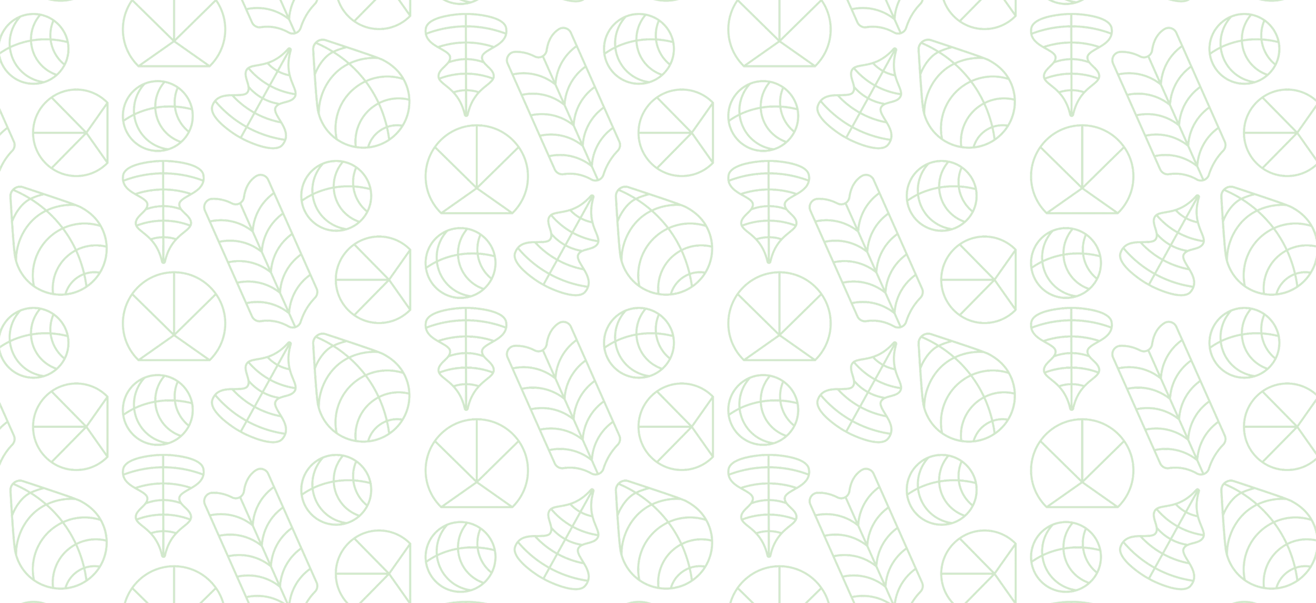 Seamless pattern of green outlined leaves and round shapes on a black background.