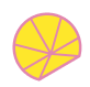 Illustration of a lemon slice with six segments outlined in pink and yellow flesh.
