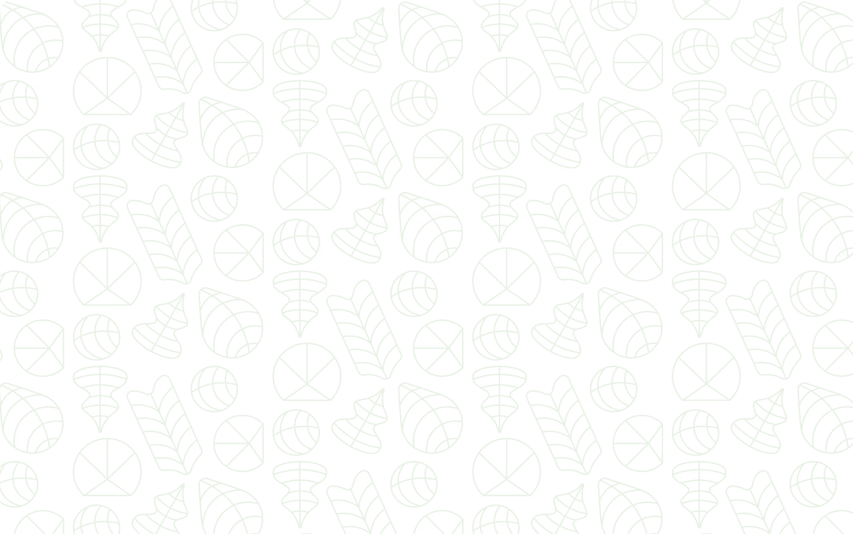 Seamless pattern of green sun rays, leaves, clouds, and circular shapes on a transparent background.