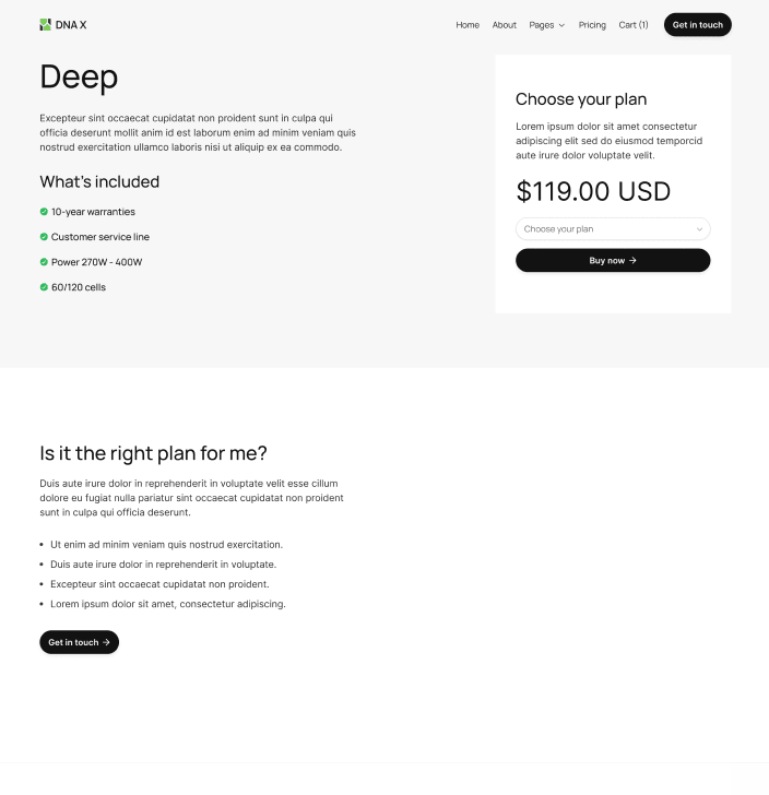 DNA X - Pricing Single Main Page - Health Tech Webflow Template