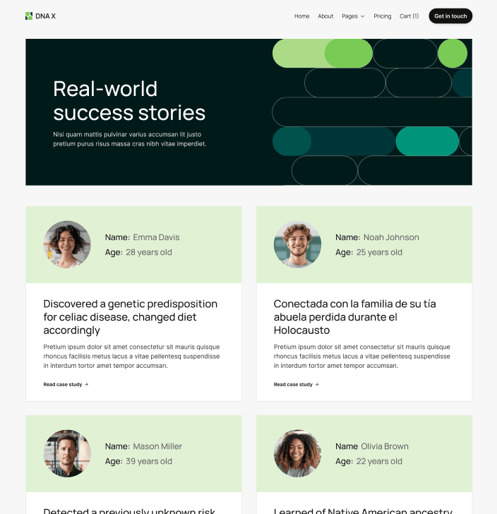 DNA X - Case Studies - Main Page Health Tech Webflow Template