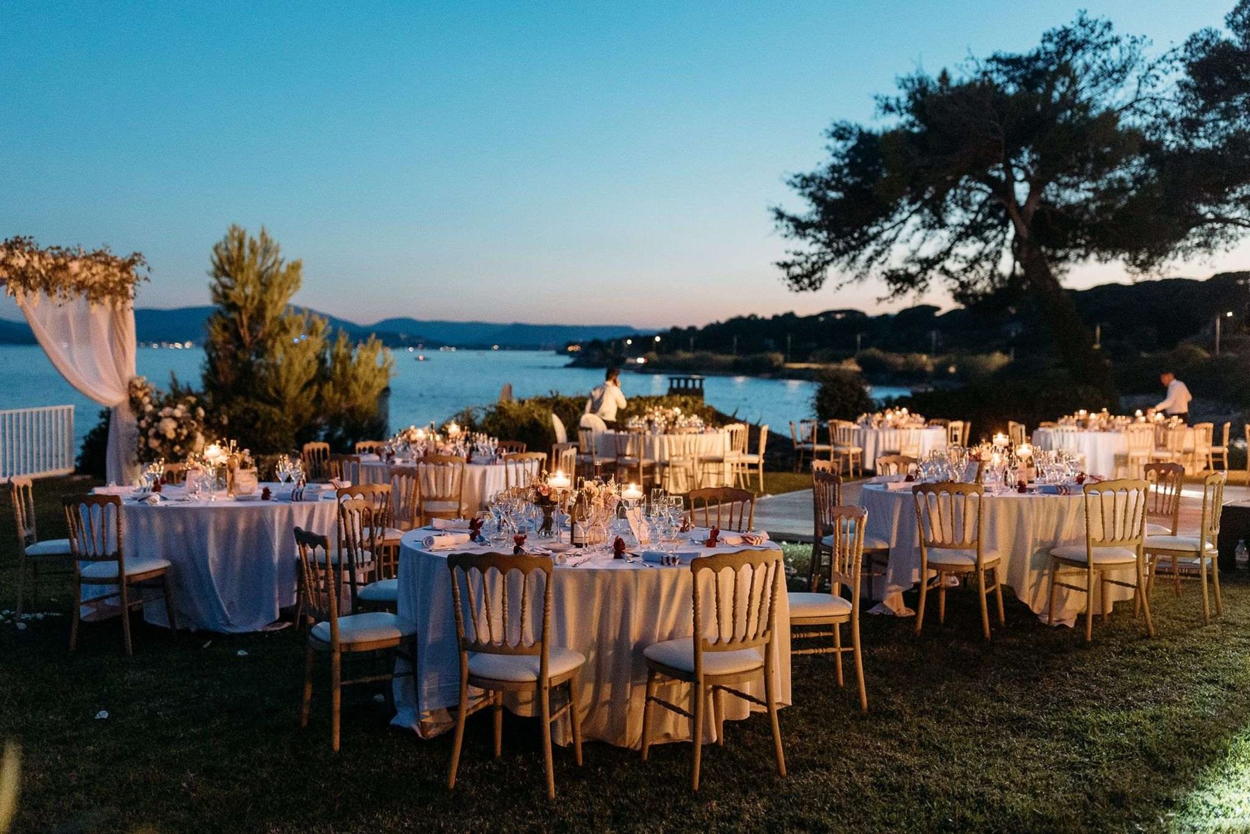 Cocktail at sunset in a seaside garden