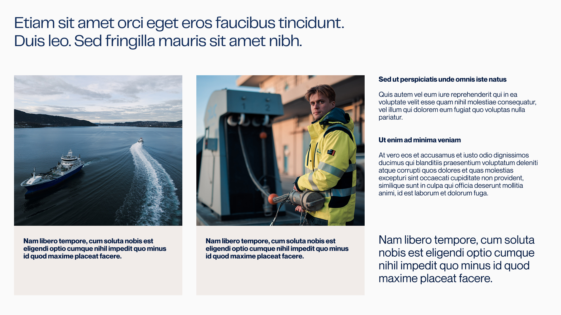 Large ship sailing on a calm sea leaving a white wake heading towards distant hills under a cloudy sky.