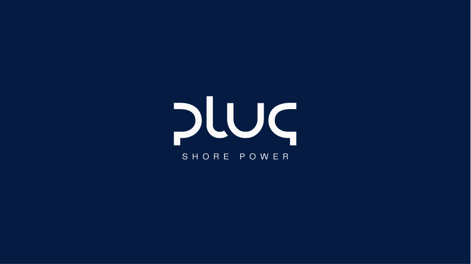 Pluq Shore Power logo on a deep blue background.