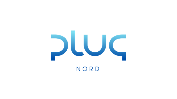 Pluq Nord logo with gradient blue stylized text on white background.