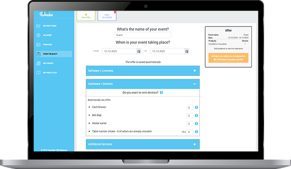 Customer area showing the complete sales statistics after the event