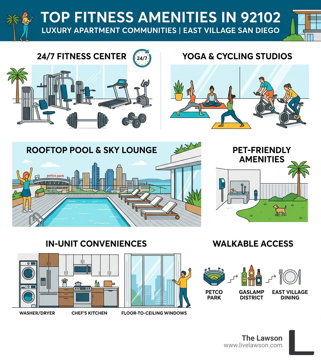 Top fitness amenities found in 92102 luxury apartment communities in East Village San Diego - 92102 luxury gym apartments