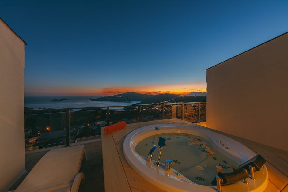 apartment with private jacuzzi rooftop terrace city skyline steaming hot tub - apartment with private jacuzzi