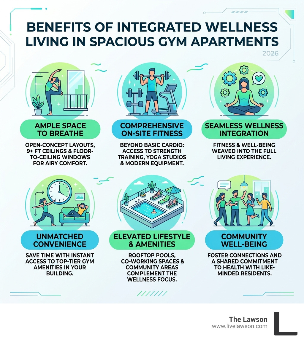Benefits of integrated wellness living in spacious gym apartments 2026 - spacious apartments with gym infographic Benefits of integrated wellness living in spacious gym apartments 2026 - spacious apartments with gym infographic
