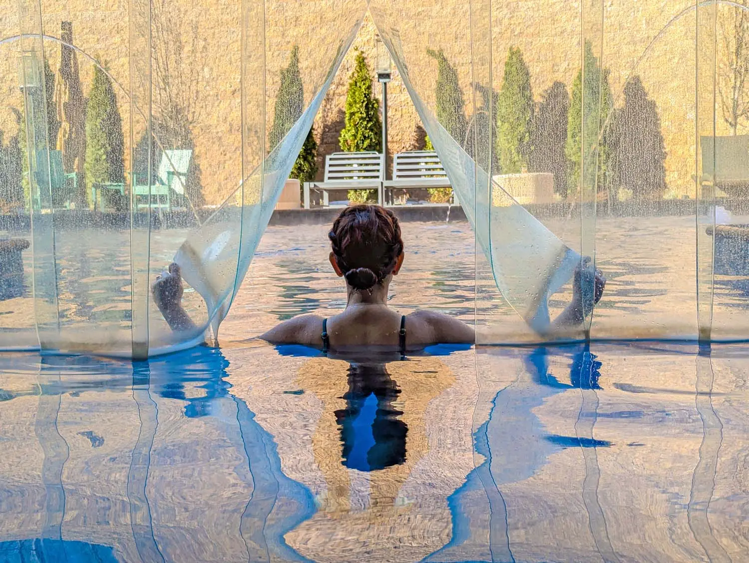 The Swiftwater's heated indoor-outdoor pool, perfect after a day of excursions. Scenic route through the Pocono Mountains, easily accessible from The Swiftwater.