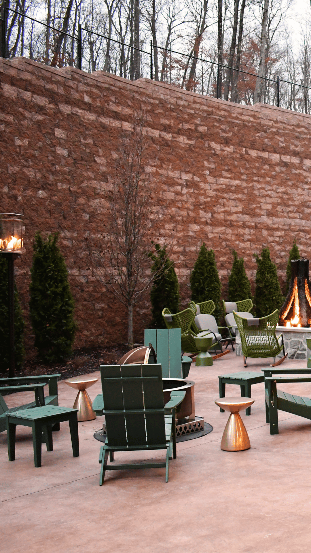 Refined indoor terrace at Swiftwater Hotel with comfortable seating, contemporary design, and a warm atmosphere in the heart of the Pocono Mountains.