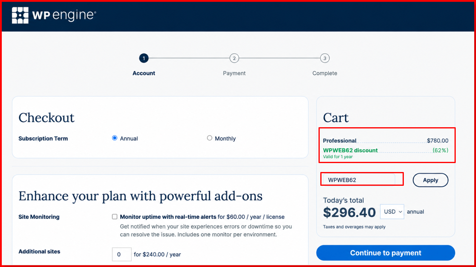 wp engine coupon applied