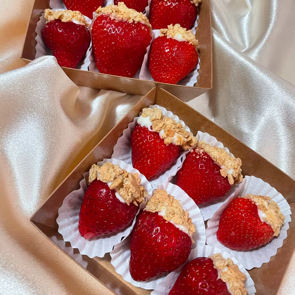 Cheesecake stuffed strawberries by Ashley's Antojitos Grand Rapids