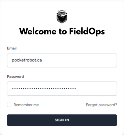 Web login page for Field Ops application