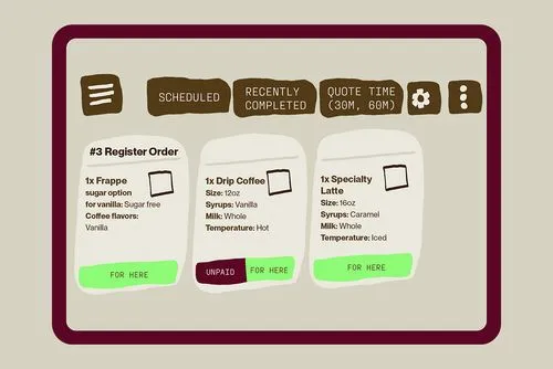 Dripos register screen showing a drink order being rung up