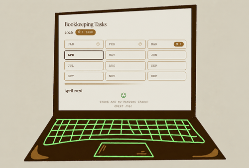 Dripos bookkeeping tasks screen on a laptop