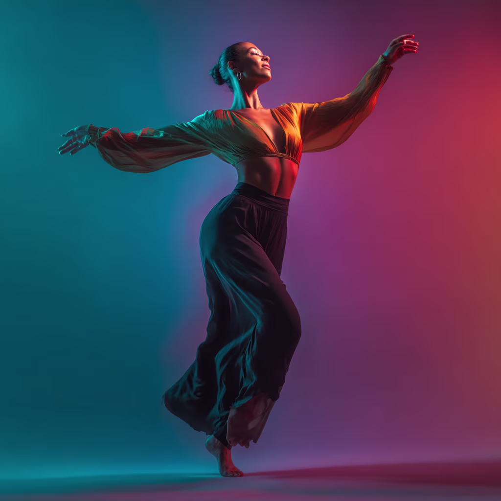 A professional dancer performing on stage, representing the physical grace and the challenge of a body changing during perimenopause