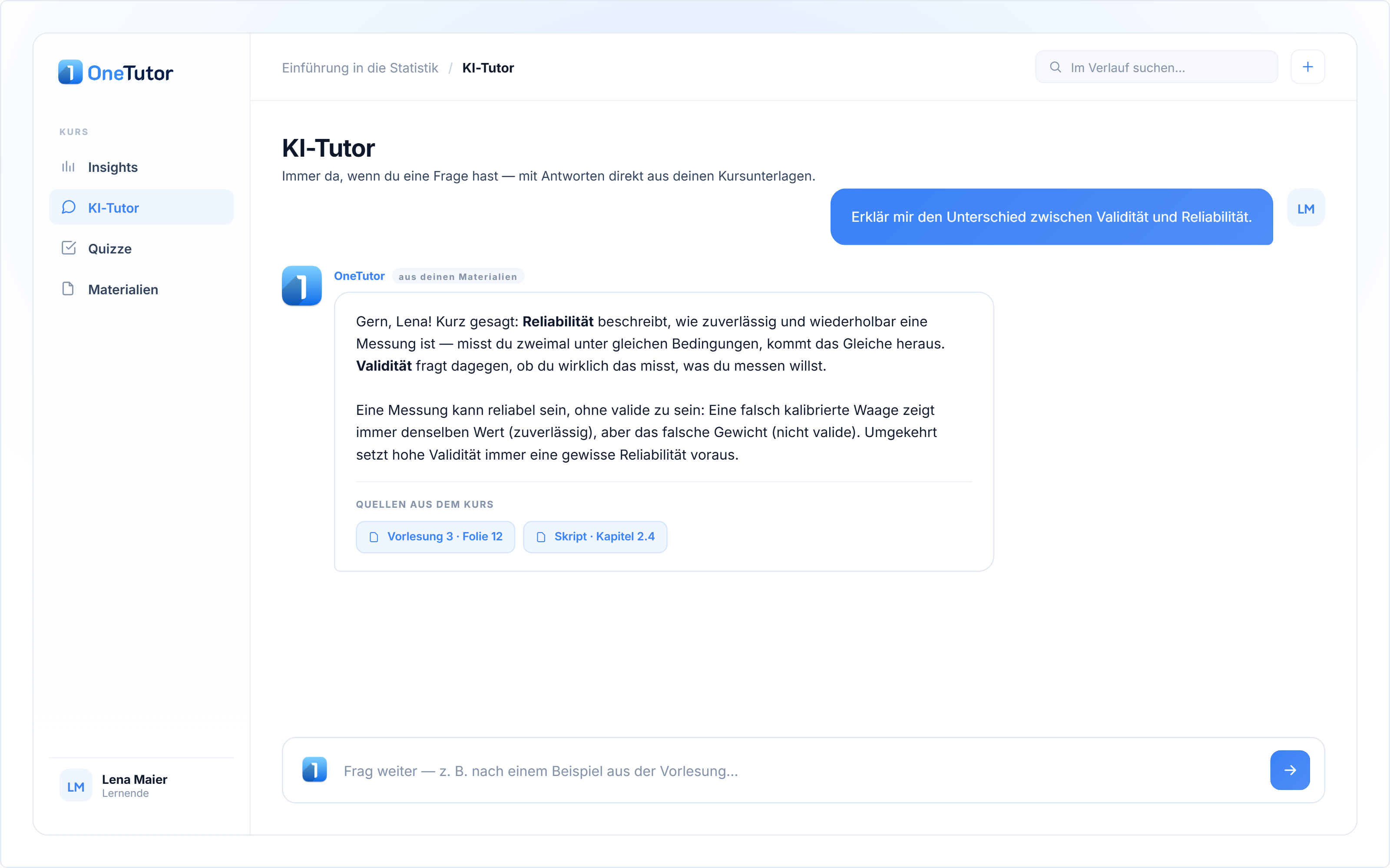 OneTutor product dashboard