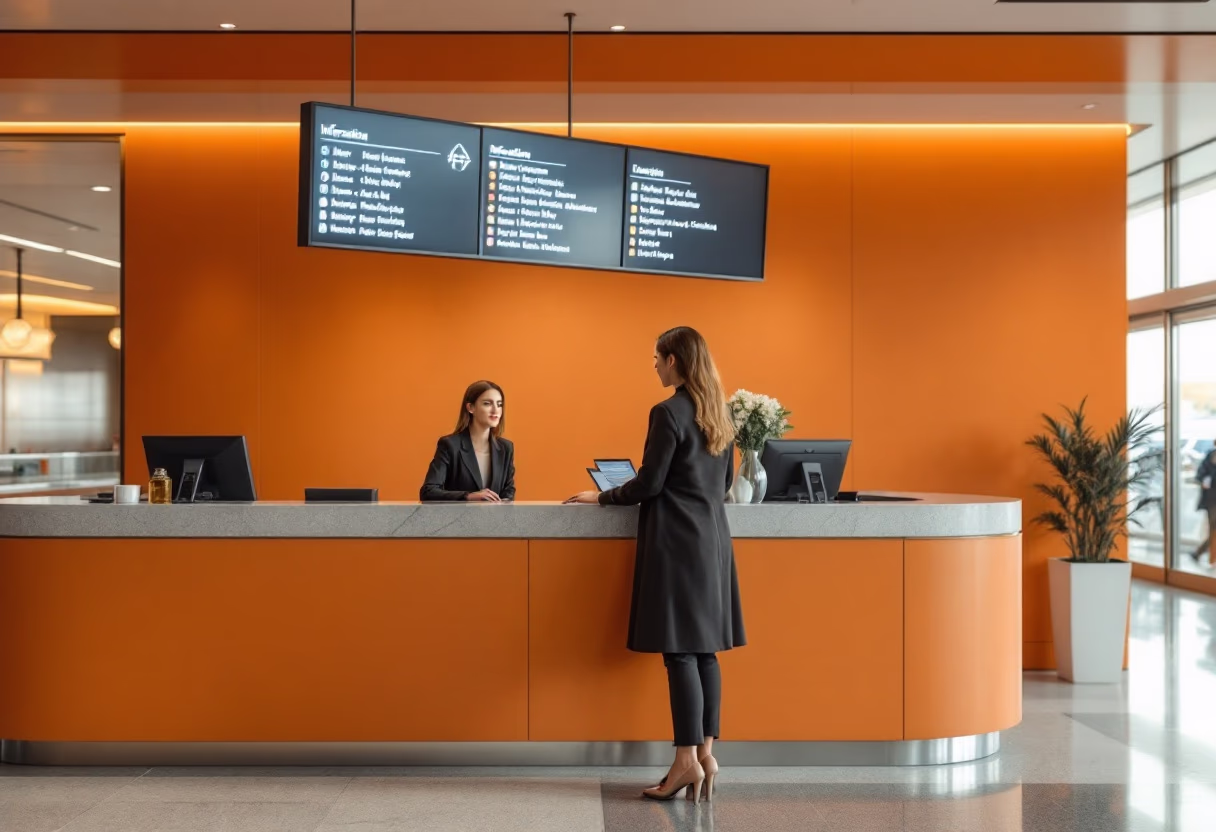 image of a person asking a question at an information counter (for a mobility and transportation)
