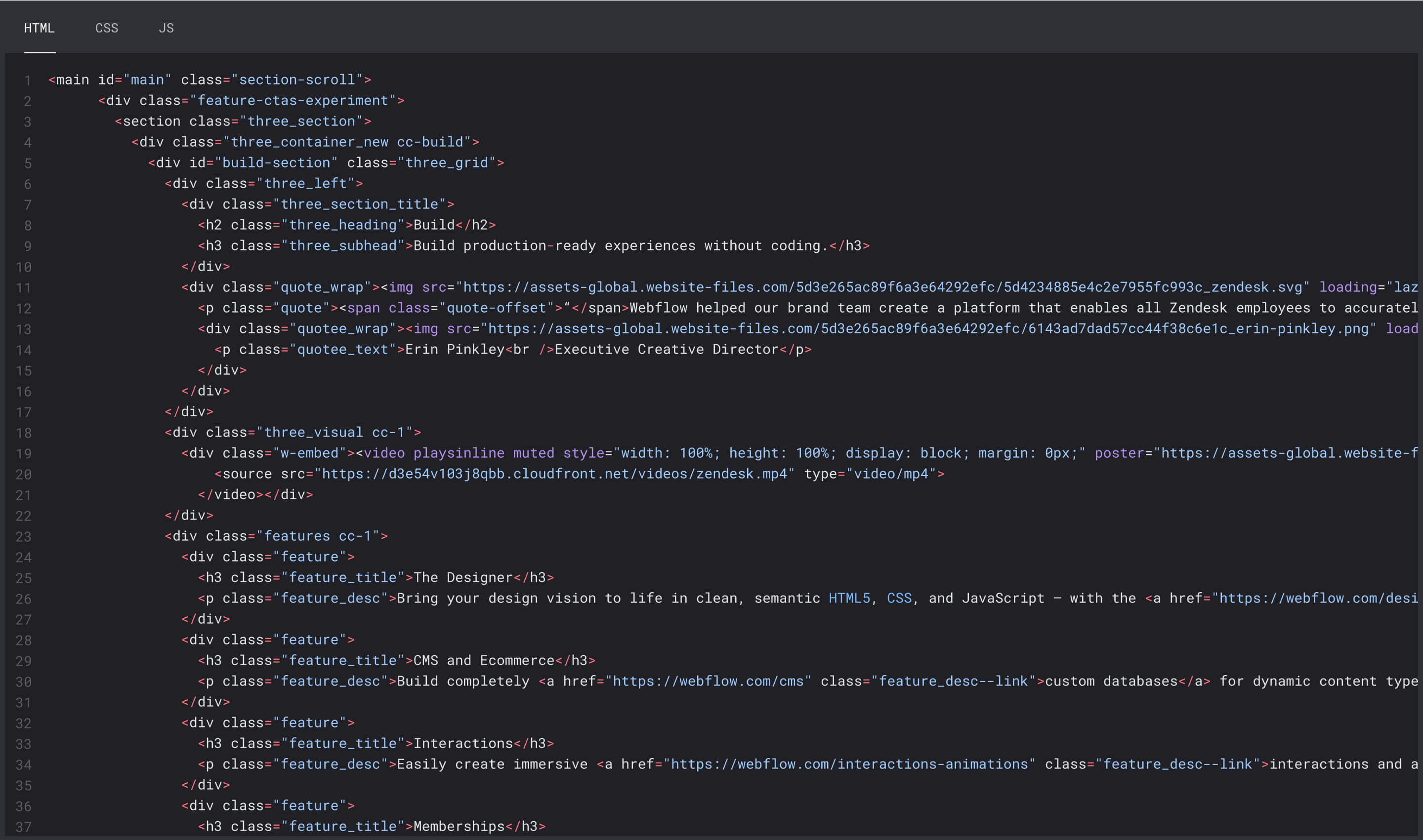 Preview of semantic HTML block of code