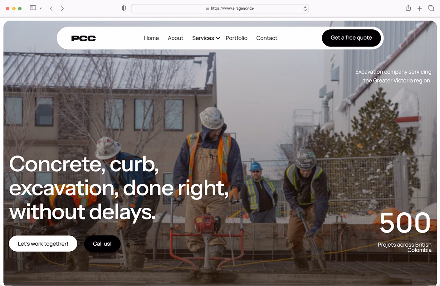 Image of a professional website for concrete company