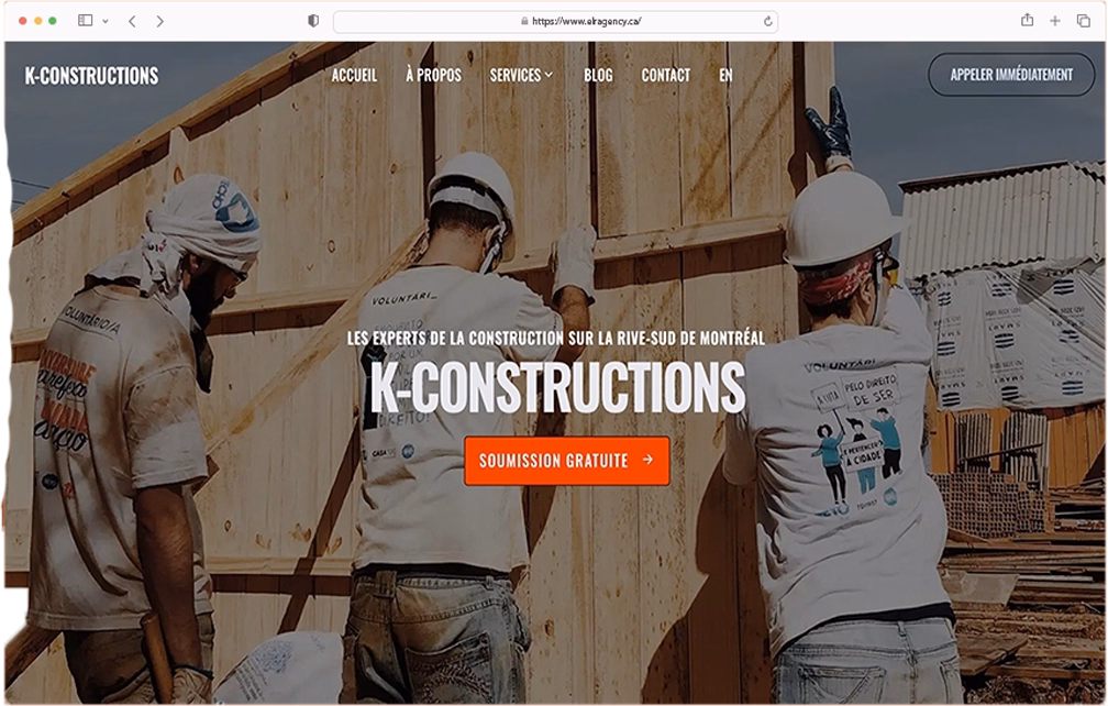Image of a website for a construction company made by elr agency