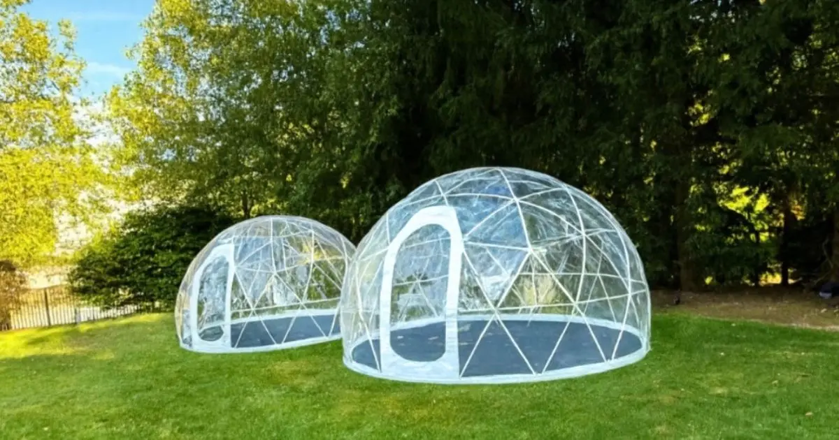 Two outdoor igloo rentals installed on a lawn for a Long Island event