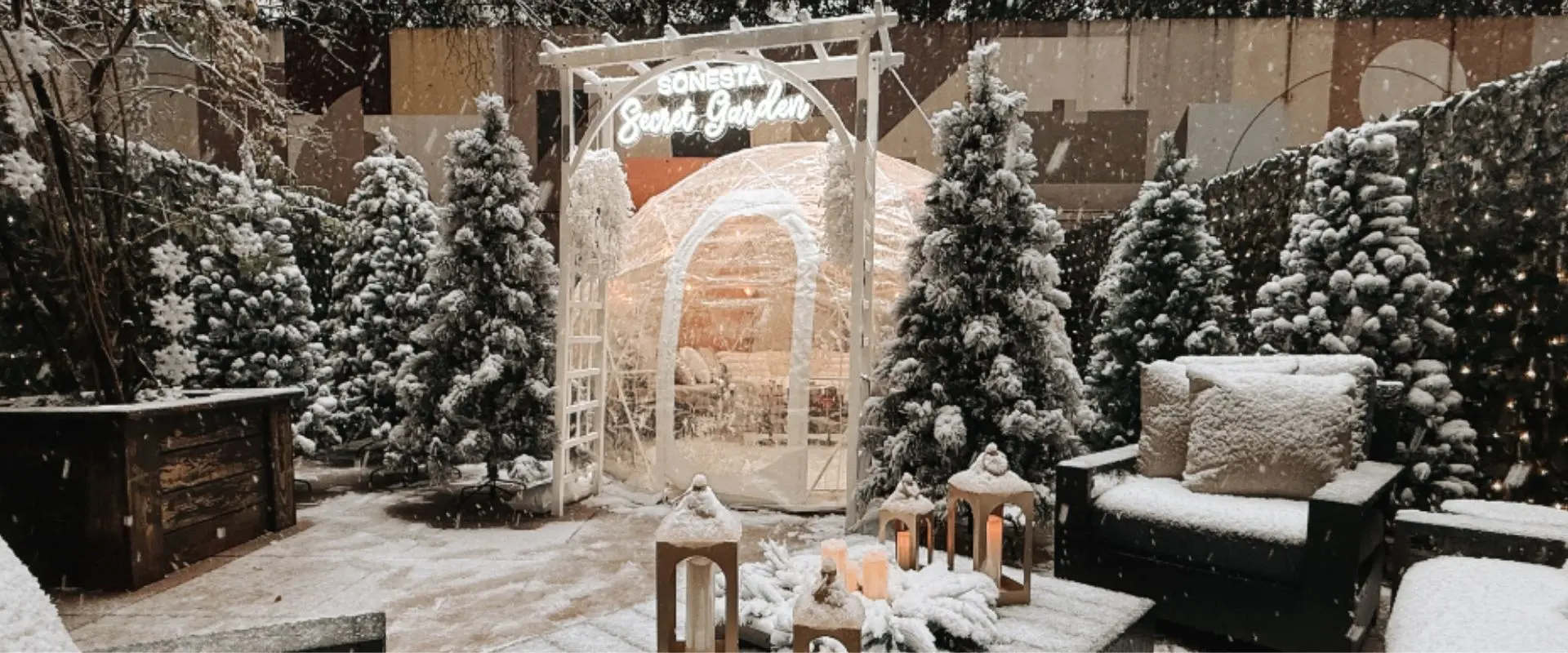 For that one: “Heated igloo rental at a hotel outdoor patio during a winter event in New York