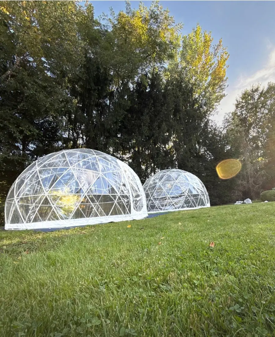two heated igloo rentals in a new jersey backyard.